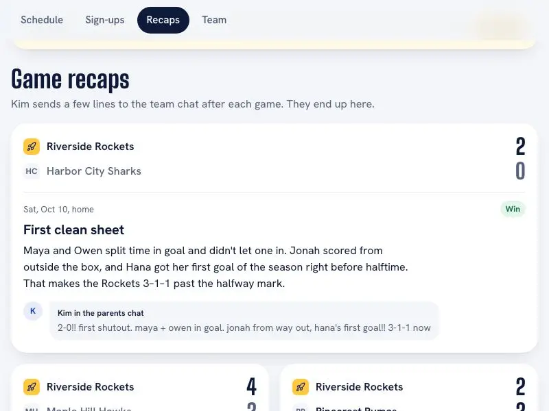 Game recaps — Riverside Rockets U10