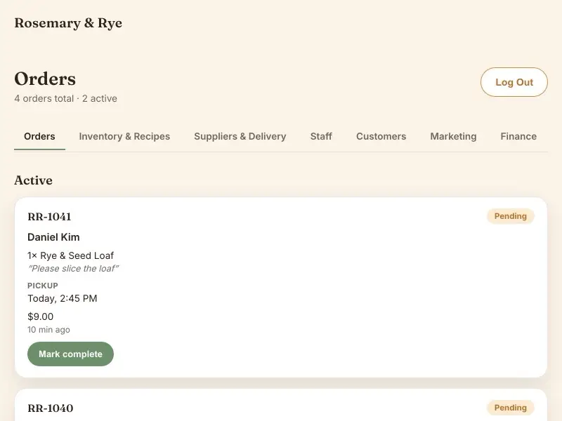 Orders — Rosemary & Rye