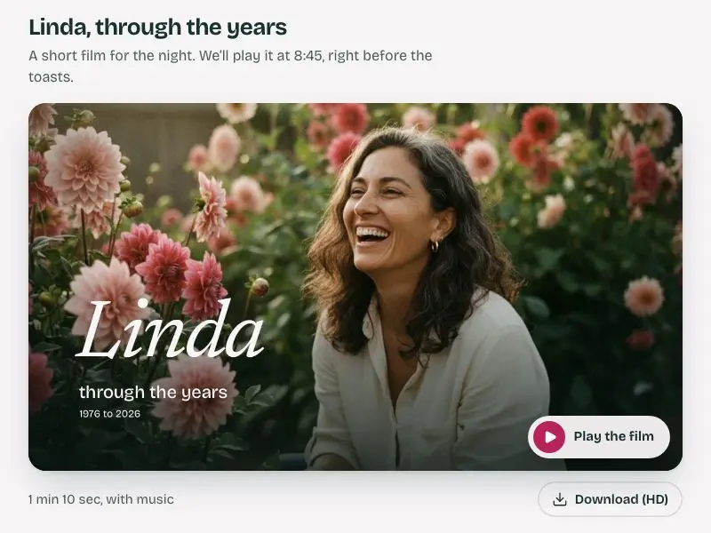 Her life in 70 seconds — Linda's 50th